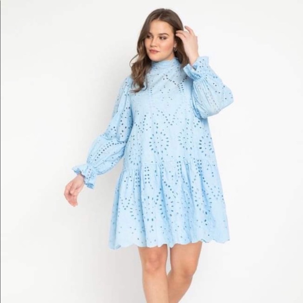 NWT Eloquii Easy Eyelet Dress, light blue, size 18